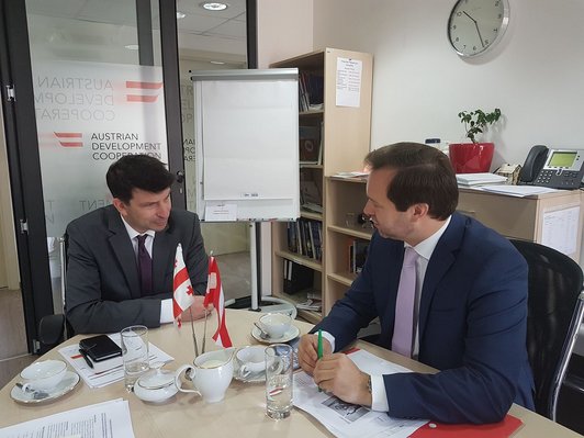 OeAD Managing Director Zotti at a meeting with the Austrian Ambassador in Tbilisi, Arad Benkö.