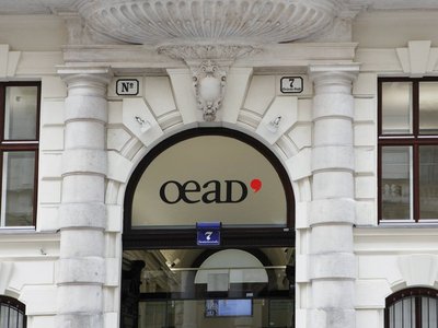  OEAD house entrance with logo