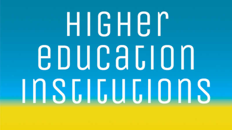 Blau gelber Hintergrund mit Higher Education Institutions